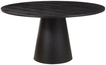 Alpine Furniture Black Round Dining Table 59 Inches, Vintage Finish with Tapered Pedestal Base, S... | Amazon (US)
