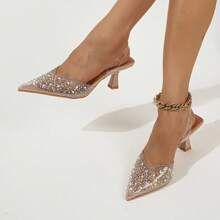 Fascinating Women's Fashion Silver High Heels, Pvc Rhinestone Decor Pointed Toe Transparent Heels | SHEIN