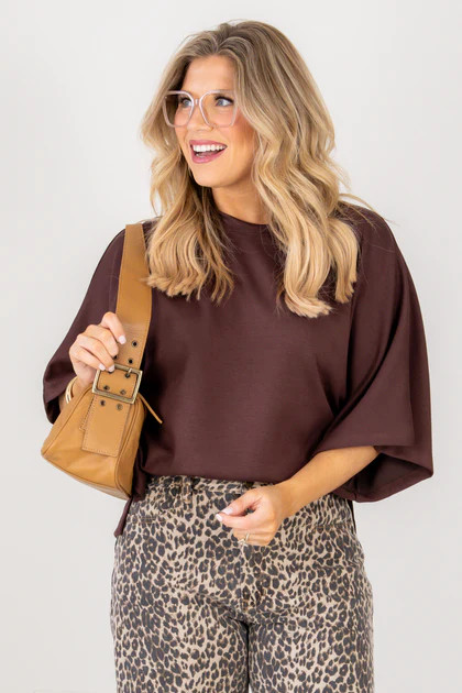 Sweet as Spice Brown Short Sleeve Top | The Willow Tree