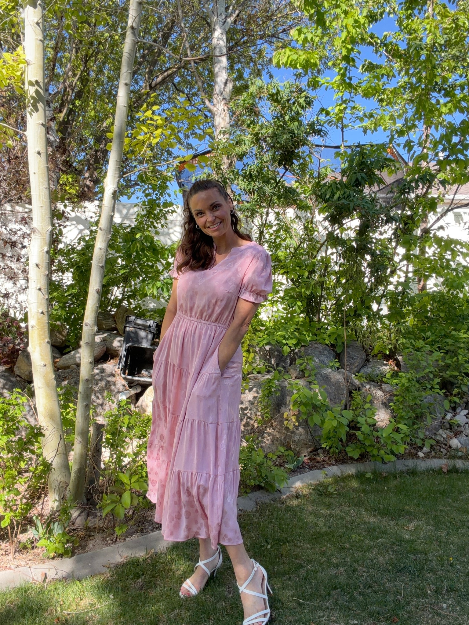 Perfect pretty and comfy dress! I also love that it has pockets. The high waist line is great for those days when my tummy is bloated. It’s silky material which is awesome for warmer temps! 

#LTKootd #LTKMothersDay #LTKOver40