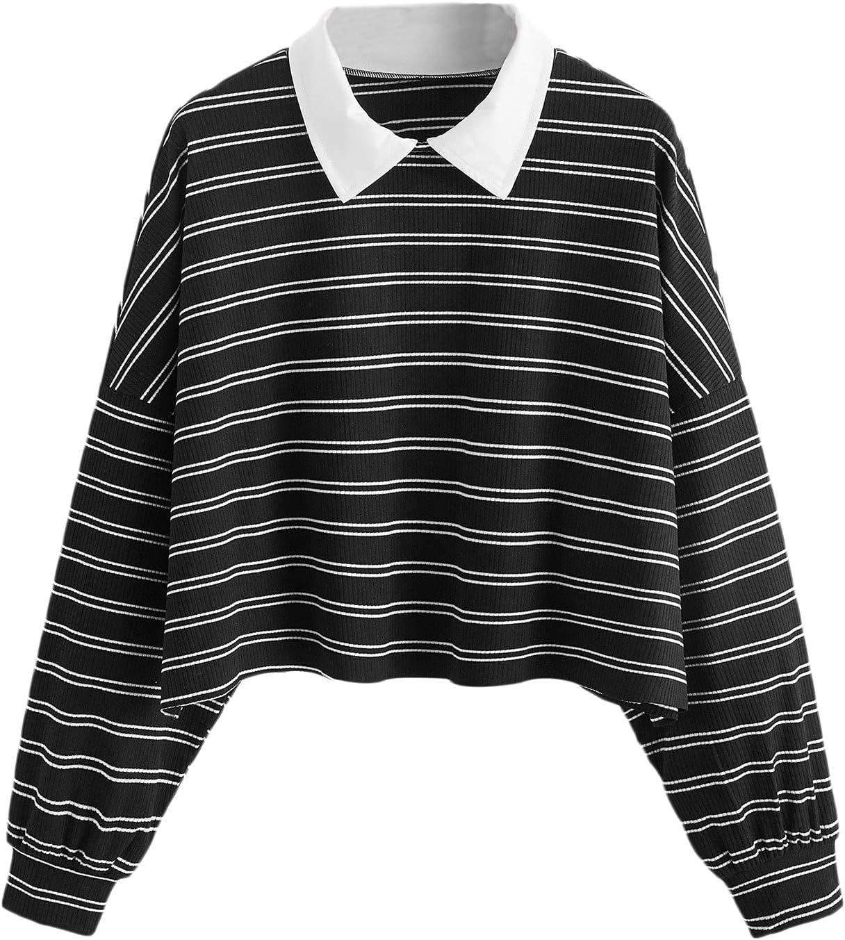 SweatyRocks Women's Casual Long Sleeve Striped Tee Top Collar Neck T-Shirt | Amazon (US)