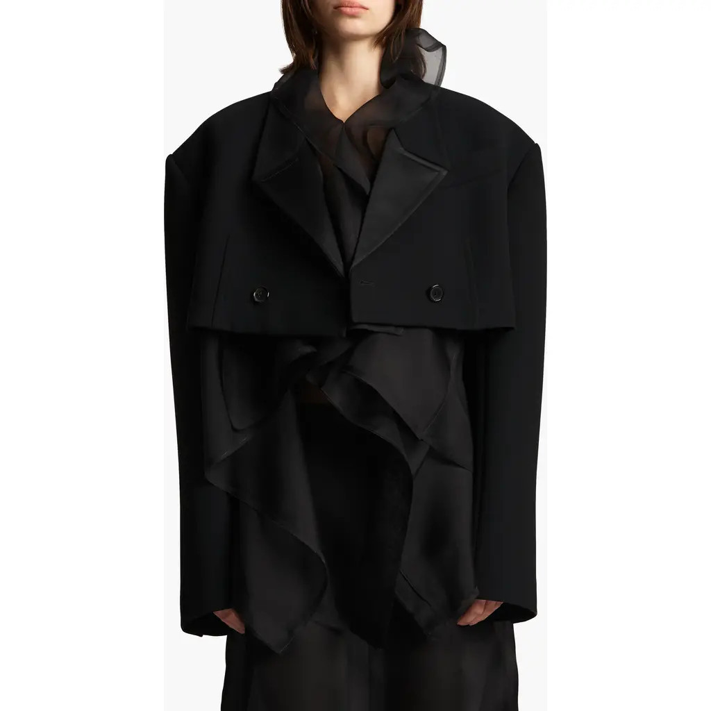Khaite Nando Oversize Satin Back Crepe Crop Jacket in Black at Nordstrom, Size Large | Nordstrom