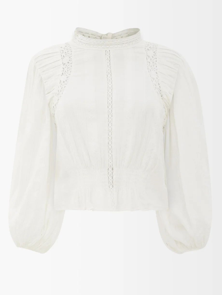 Jassie lace-trimmed pleated-cotton blouse | Isabel Marant Étoile | Matches (US)