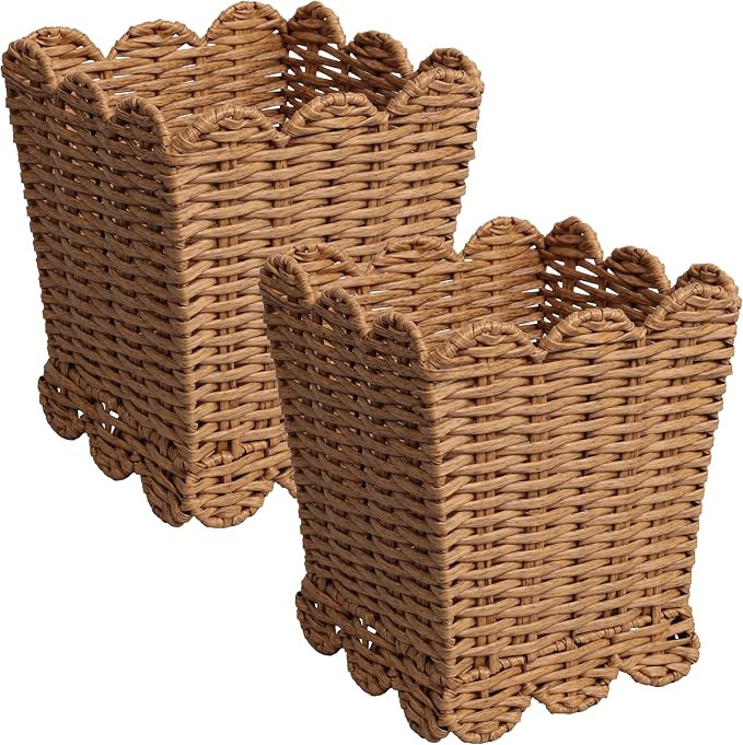 happimess HPM1409A-SET2 Silas Modern Farmhouse Resin 3.3-Gallon Tapered Square Wicker Watebasket ... | Amazon (US)