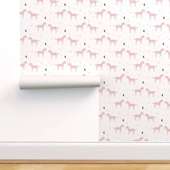 Unicorn Moon Wallpaper - Unicorns By Kimsa - Pink Baby Girl Nursery Custom Printed Removable Self... | Etsy (US)