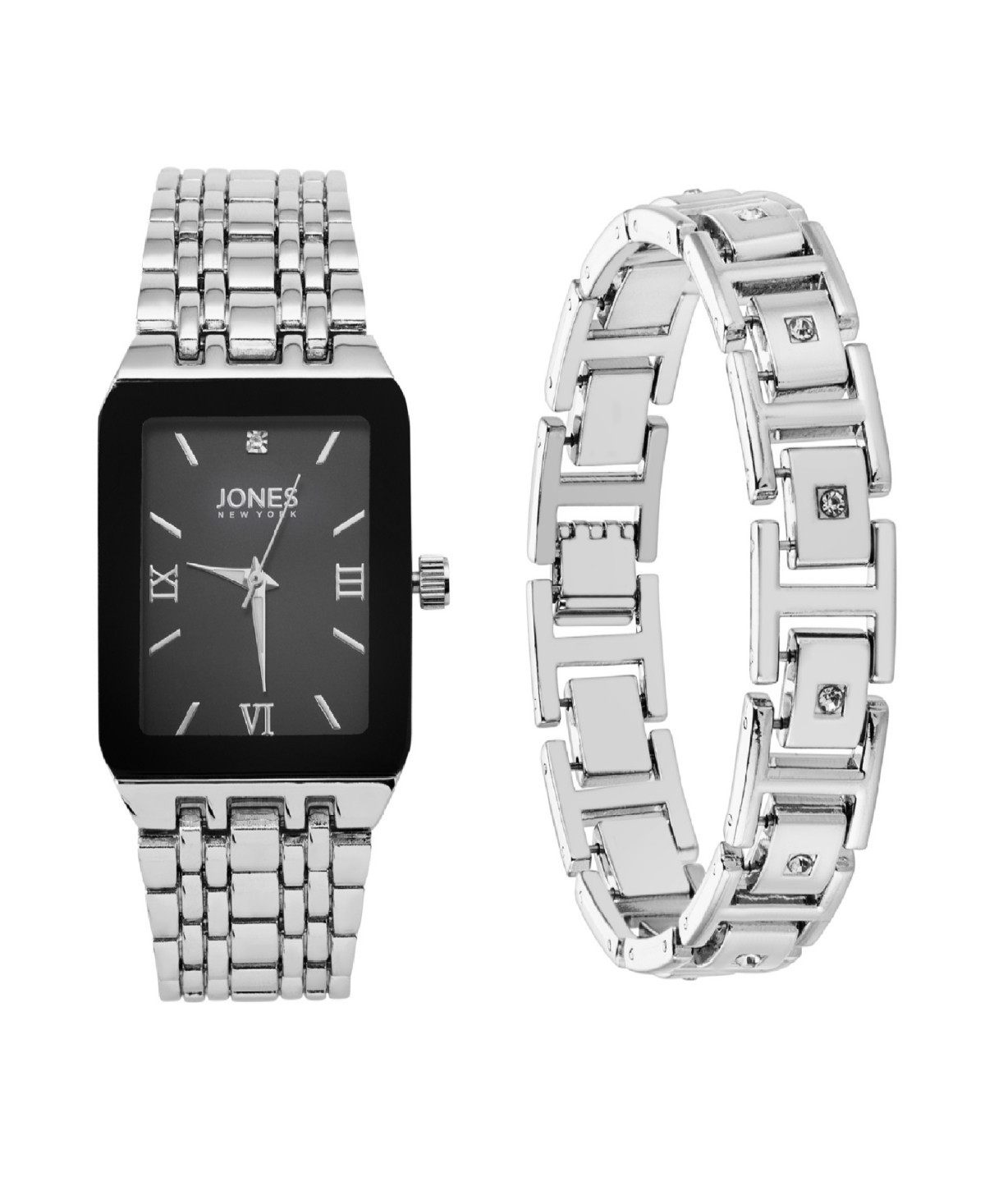 Jones New York Men's Analog Shiny Silver-Tone Metal Watch 31mm Bracelet Gift Set - Black, Silver | Macy's