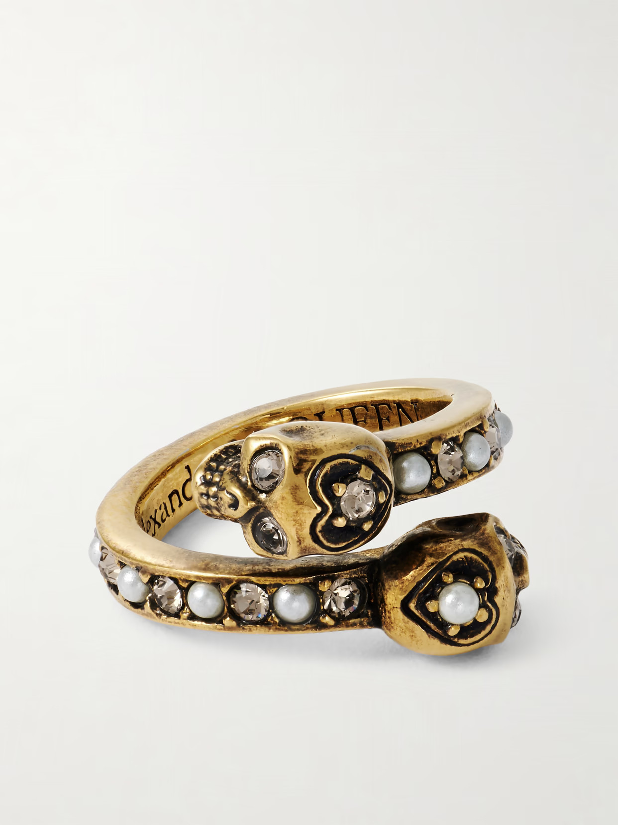 MCQUEEN - Wrapped Skull Gold-tone, Crystal And Faux Pearl Ring - 9 | NET-A-PORTER (US)