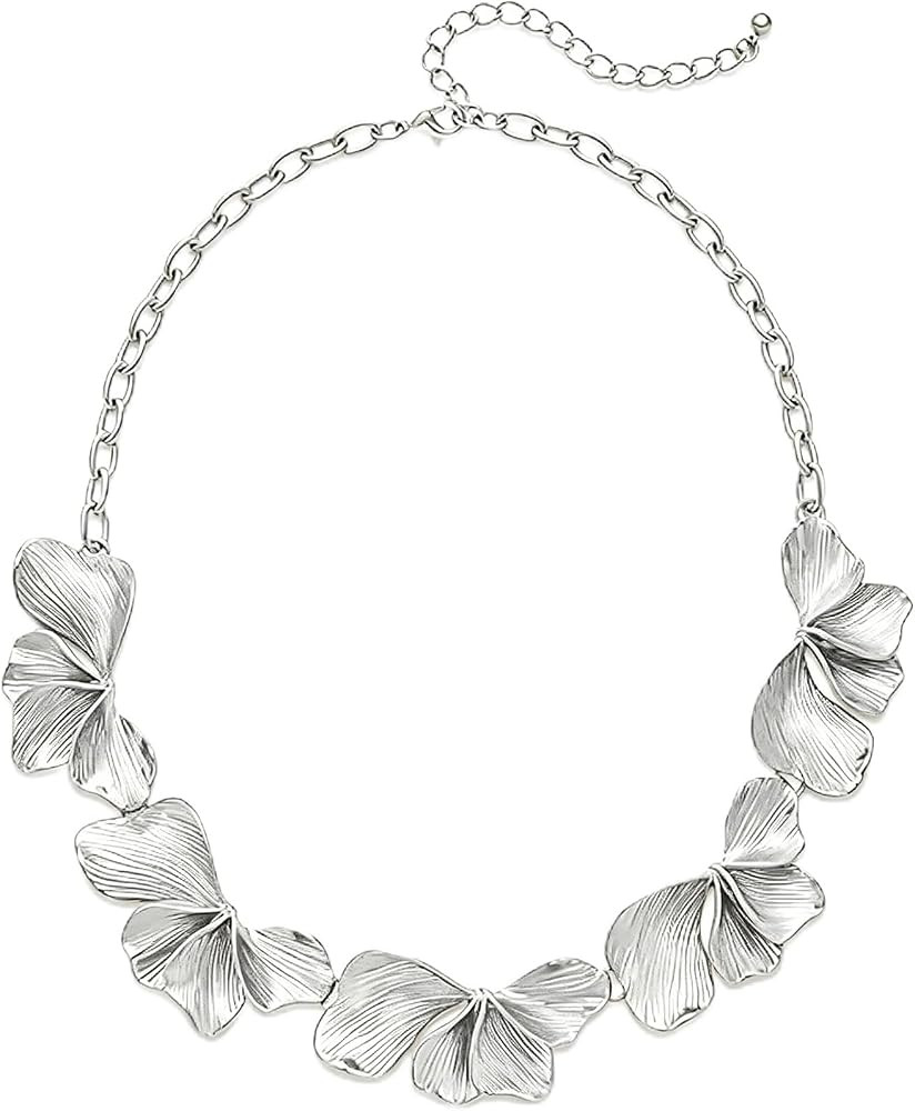 Chunky Statement Necklace for Women Boho Vintage Flower Necklaces Dainty Big Necklace Trendy Sectored Floral Choker Necklace for Party Prom Jewelry | Amazon (US)
