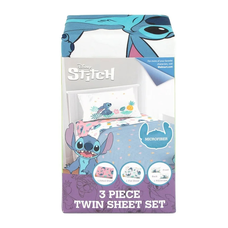 Lilo and Stitch Hawaiian Denim Kids 3-Piece Twin Sheet Set, Microfiber, Pink, Disney | Walmart (US)
