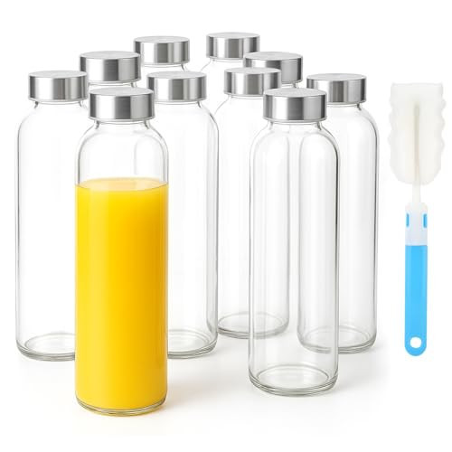 Sursip 24oz Glass Water Bottle Set of 10, Leak Proof Clear glass juice bottle for juicing, Reusable Drinking Bottles with Stainless Steel Lid, Beverage Storage Containers for Refrigerator-BPA Free | Amazon (US)