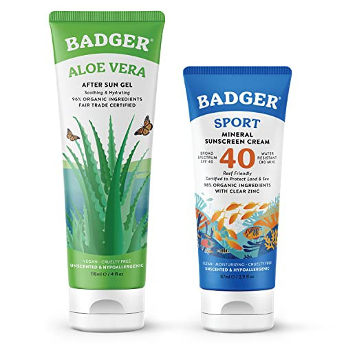 Badger SPF 40 Sport Mineral Sunscreen Cream & Organic Aloe Gel, Reef-Friendly Water-Resistant Sport Sunscreen with Zinc Oxide and Cooling and Soothing Fair Trade Organic Aloe Vera Gel | Amazon (US)