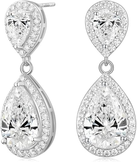 EAMTI Silver Dangle Earrings for Women Cubic Zirconia Teardrop Bridal Wedding Earrings 925 Sterli... | Amazon (US)