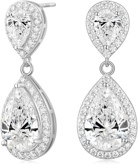EAMTI Silver Dangle Earrings for Women Cubic Zirconia Teardrop Bridal Wedding Earrings 925 Sterli... | Amazon (US)