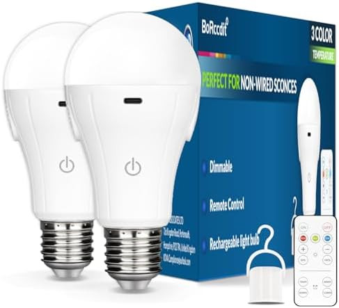 CordlessGlow Battery Operated Light Bulb with Remote，3 Colors + Dimmable + Touch Control Rechar... | Amazon (US)