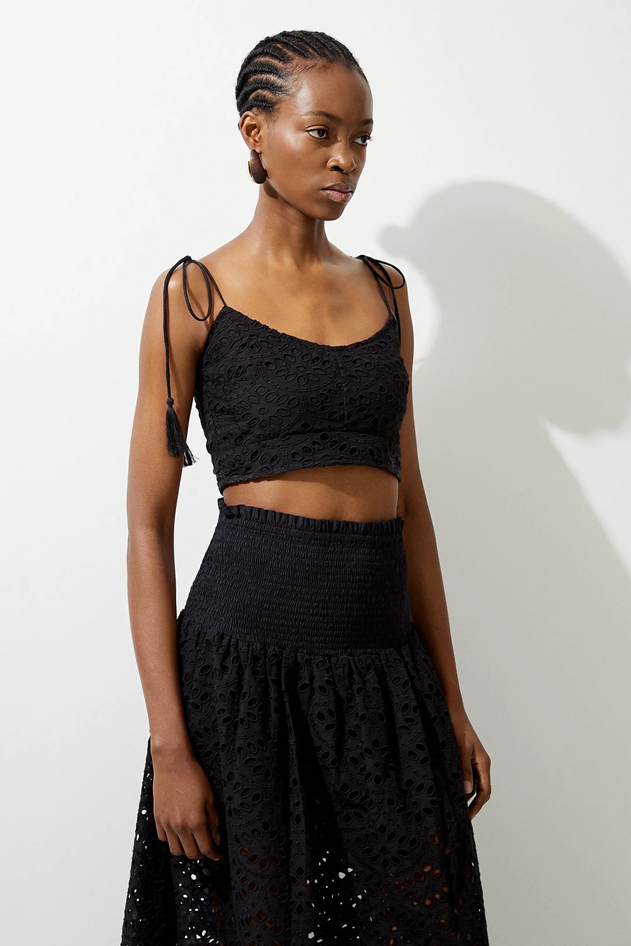 Beach Cotton Broderie Maxi Skirt And Top Co-ord | Karen Millen UK + IE + DE + NL