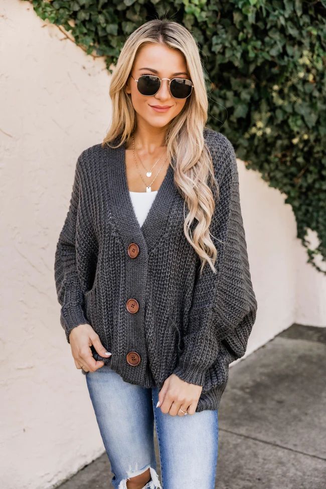 Sundown Awaits Knit Charcoal Cardigan | The Pink Lily Boutique