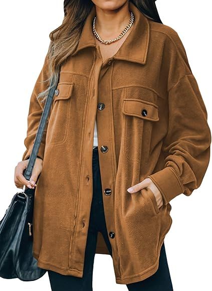 Astylish Women 2023 Casual Coat Long Sleeve Shacket Shirts Jacket with Pockets | Amazon (US)