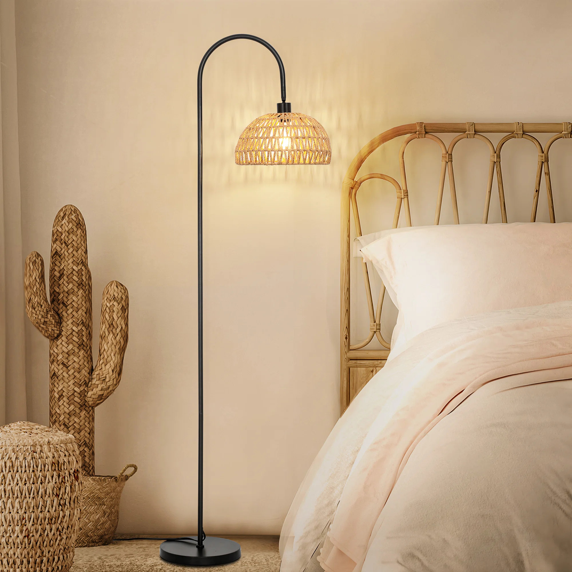 Bay Isle Home™ Aarzo 62" Arched/Arc Rattan Floor Lamp & Reviews | Wayfair | Wayfair North America