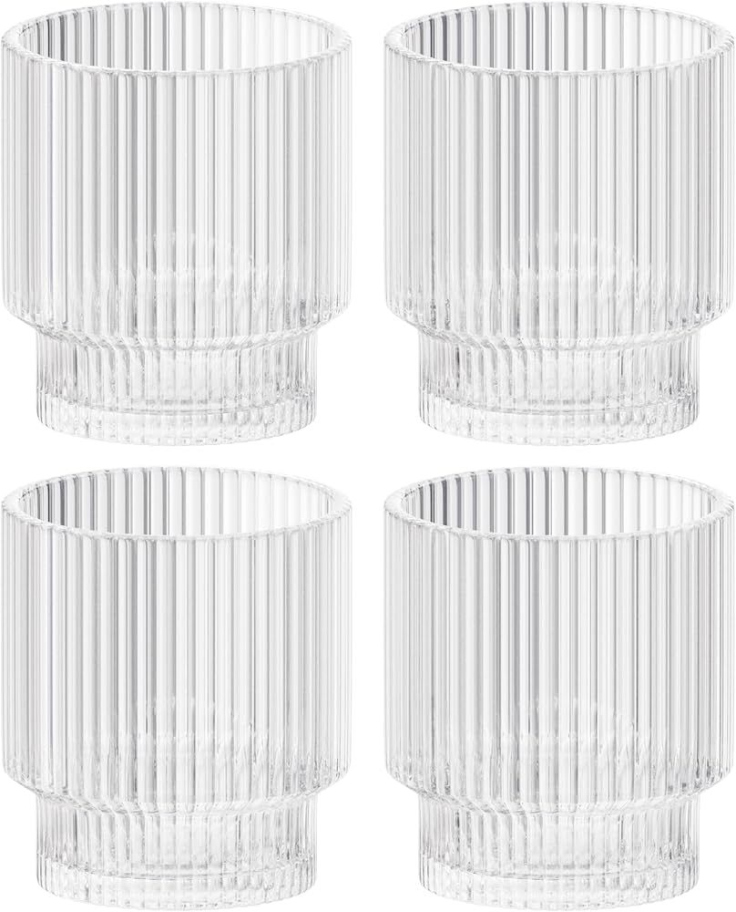 American Atelier Vintage Art Deco Fluted Drinking Glasses | Ribbed Glassware for Cocktail, Gin, W... | Amazon (US)