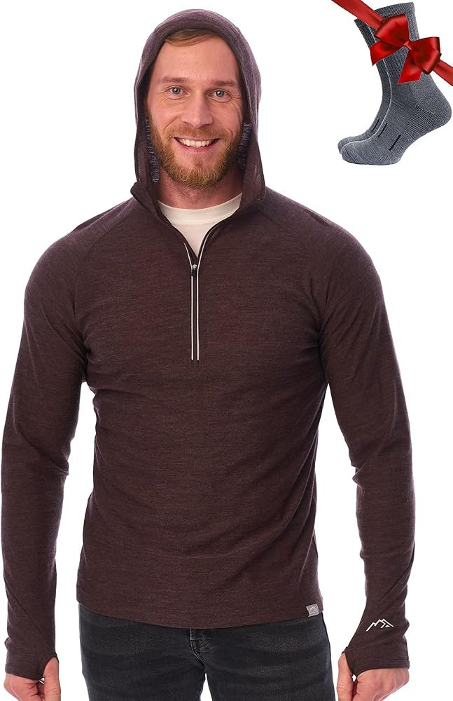 Merino.tech 100% Merino Wool Hoodie Men - Slim Fit Merino Wool Base Layer Mens Half Zip Thermal L... | Amazon (US)