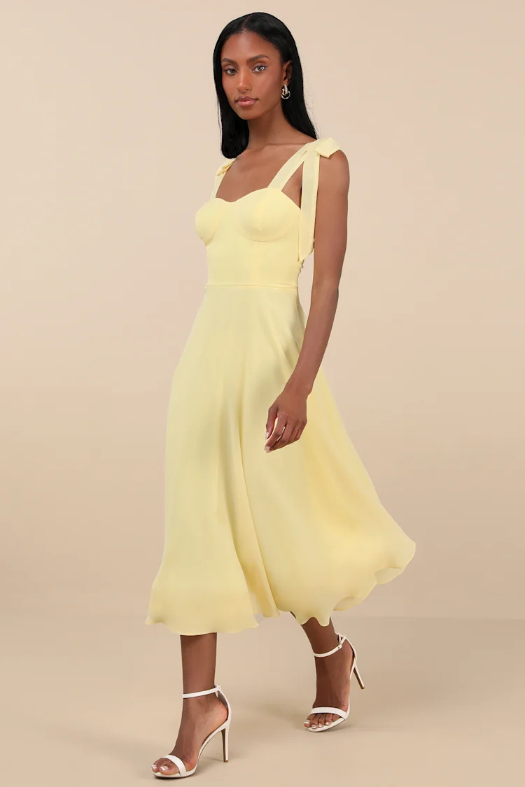Sophisticated Charisma Light Yellow Tie-Strap A-Line Midi Dress | Lulus