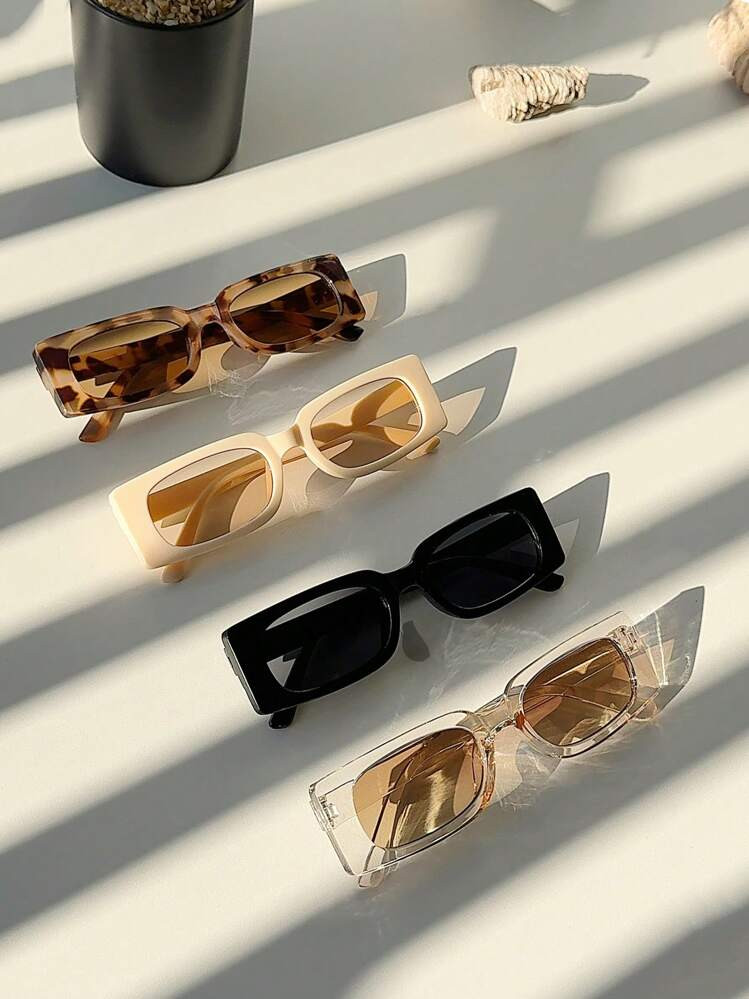 4pcs Women Small Square Frame Cute Light Yellow, Pink, Green Color Combo School Travel Fashion Glasses Set For Summer Beach Vacation,Outdoor,Travel | SHEIN