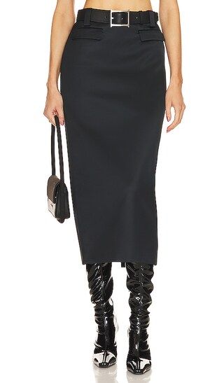 Heavy Satin Column Skirt in Black | Revolve Clothing (Global)