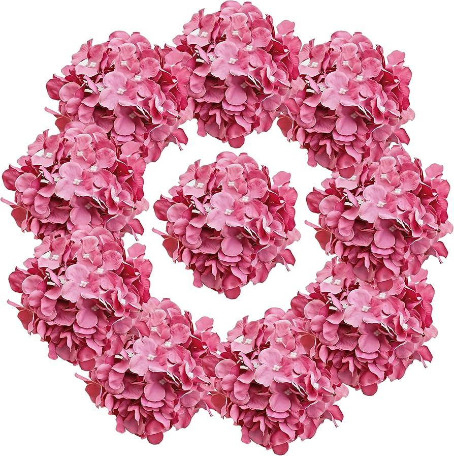 ONLY ART 10pcs Hot Pink Silk Hydrangea Flower Head with Removable Stems for Mother's Day Home Wedding Party Decorations | Amazon (US)