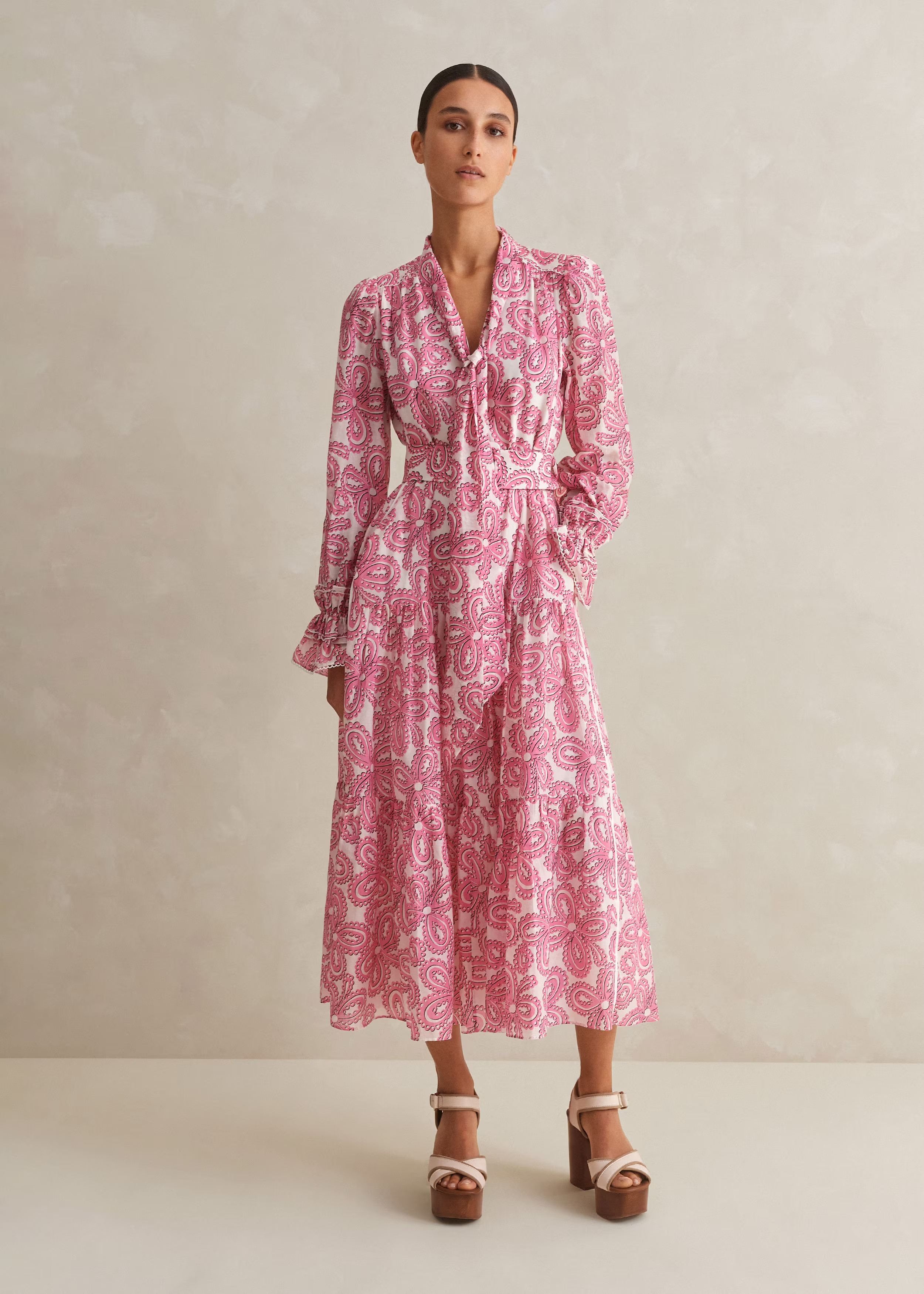 Women's Silk Cotton Flower Print Midi Dress + Belt | ME+EM | ME+EM US