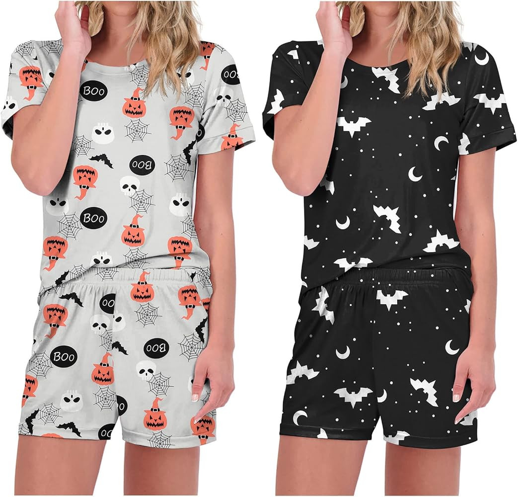 Ekouaer 2 Pack Pajamas Short Sleeve Top with Shorts Sets Comfy Pjs Lounge Sets Sleepwear for Wome... | Amazon (US)
