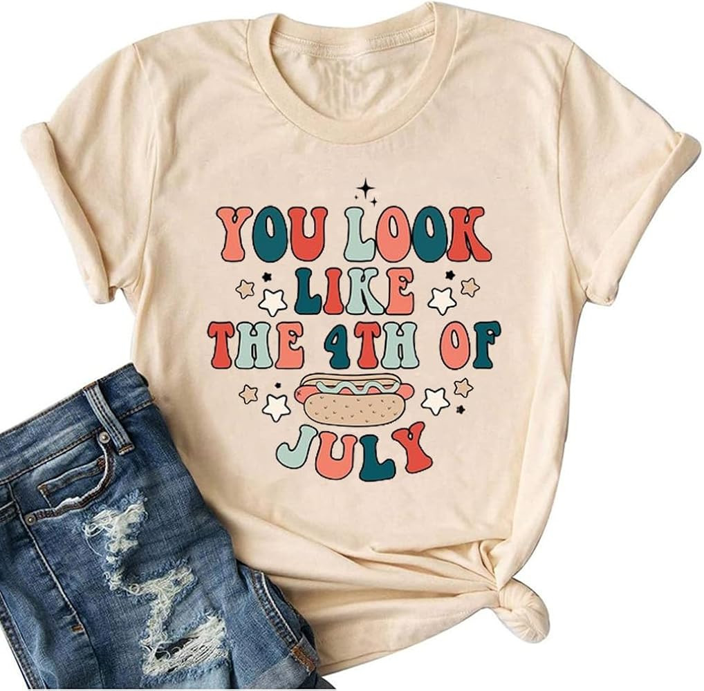 Women You Look Like 4th of July Makes Me Want A Hot Dog Real Bad Graphic Patriotic Shirts Vintage... | Amazon (US)