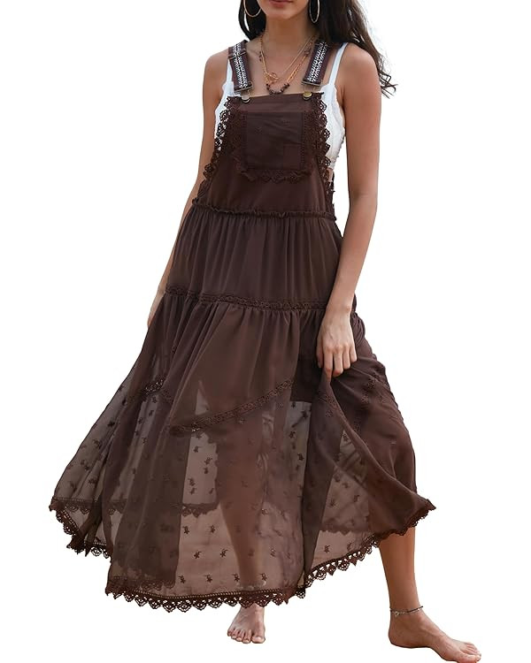 Gacaky Summer Dress for Women Casual Loose Boho Dress Adjustable Straps Bib Maxi Dress with Pocke... | Amazon (US)