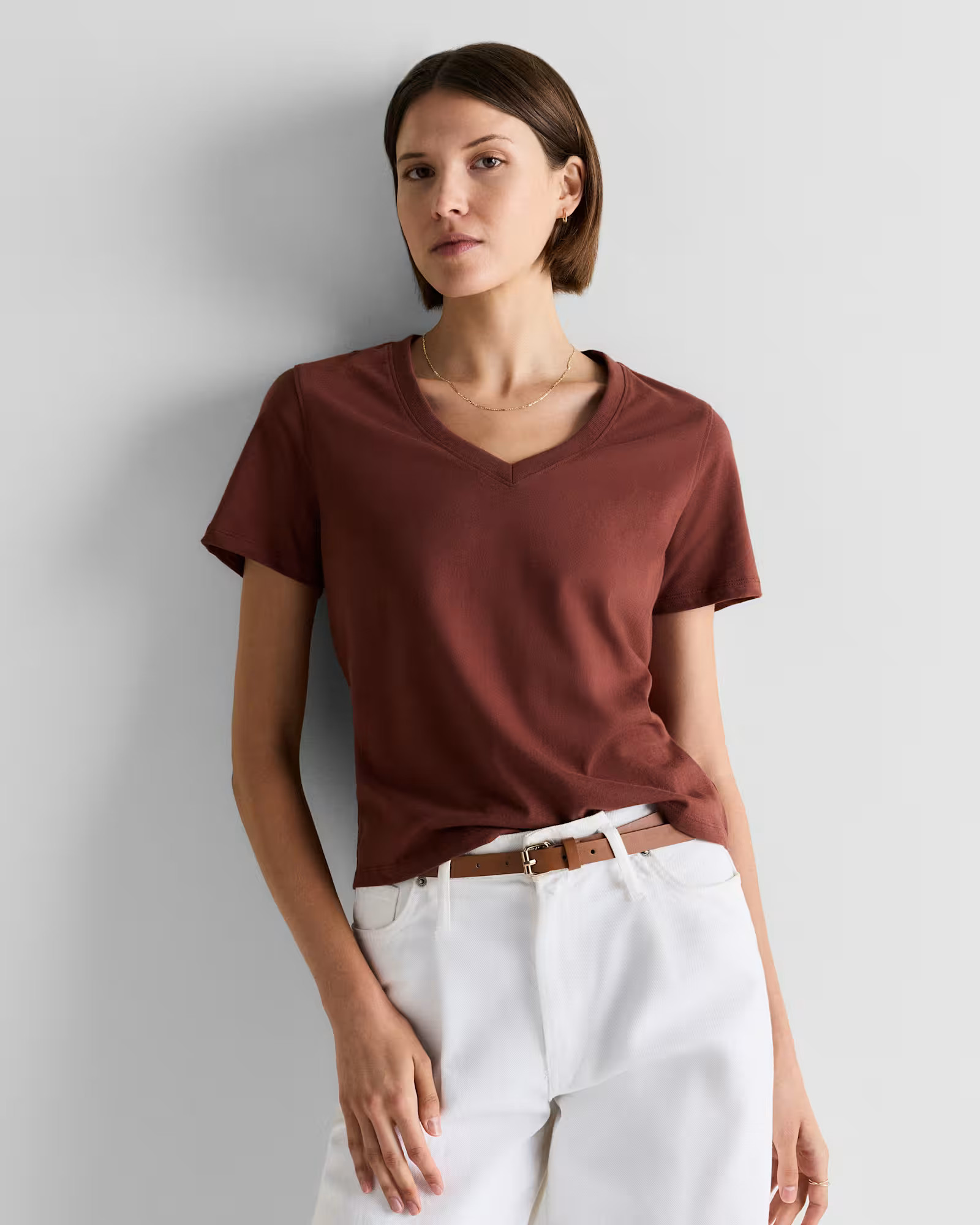 100% Organic Cotton Boxy V-Neck Tee | Quince