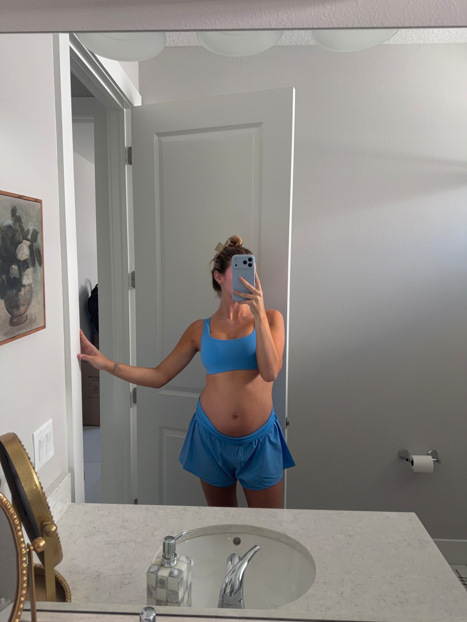 Wearing a small in the bra and medium in the shorts! I sized up for pregnancy otherwise I would have went with an xs 


#LTKWorkwear #LTKootd #LTKBump