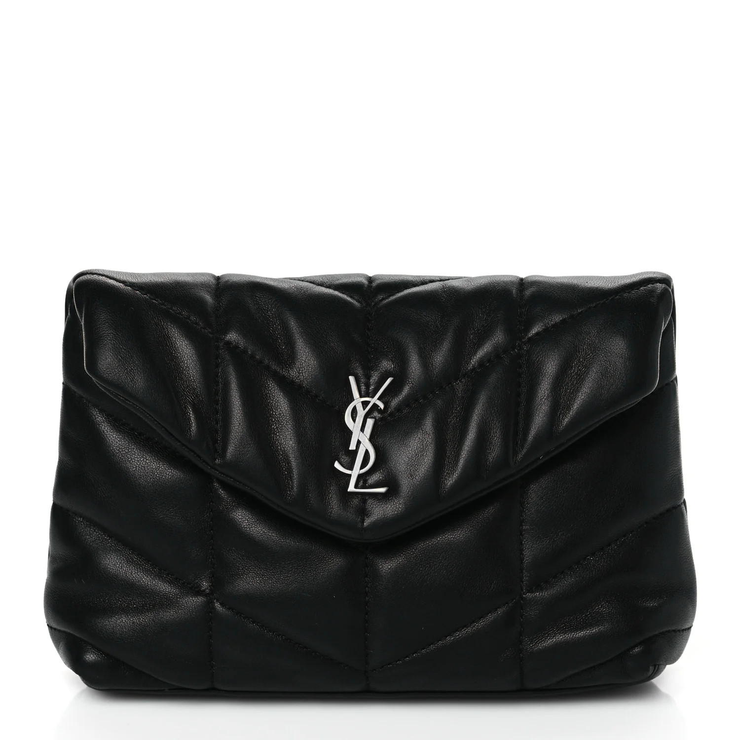 Lambskin Monogram Loulou Puffer Pouch Clutch Black | FASHIONPHILE (US)