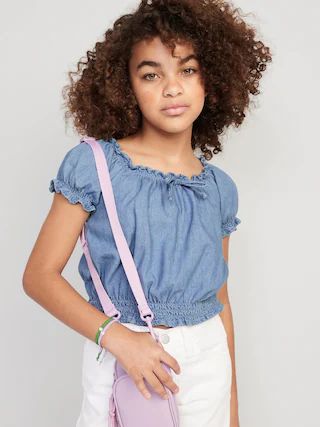 Short Puff-Sleeve Smocked Chambray Top for Girls | Old Navy (US)