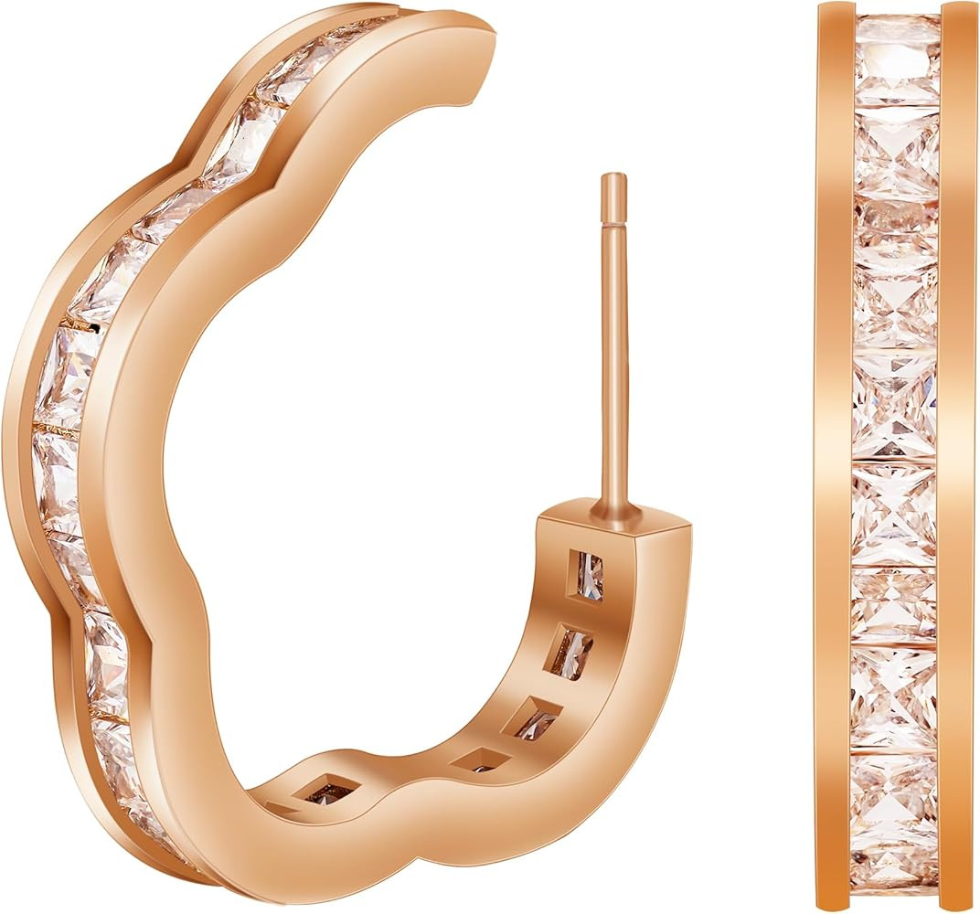 Amazon.com: 18K Gold Hoop Earrings for Women, Fashion Chunky Twist Big Huggie Stud Earring for Wo... | Amazon (US)