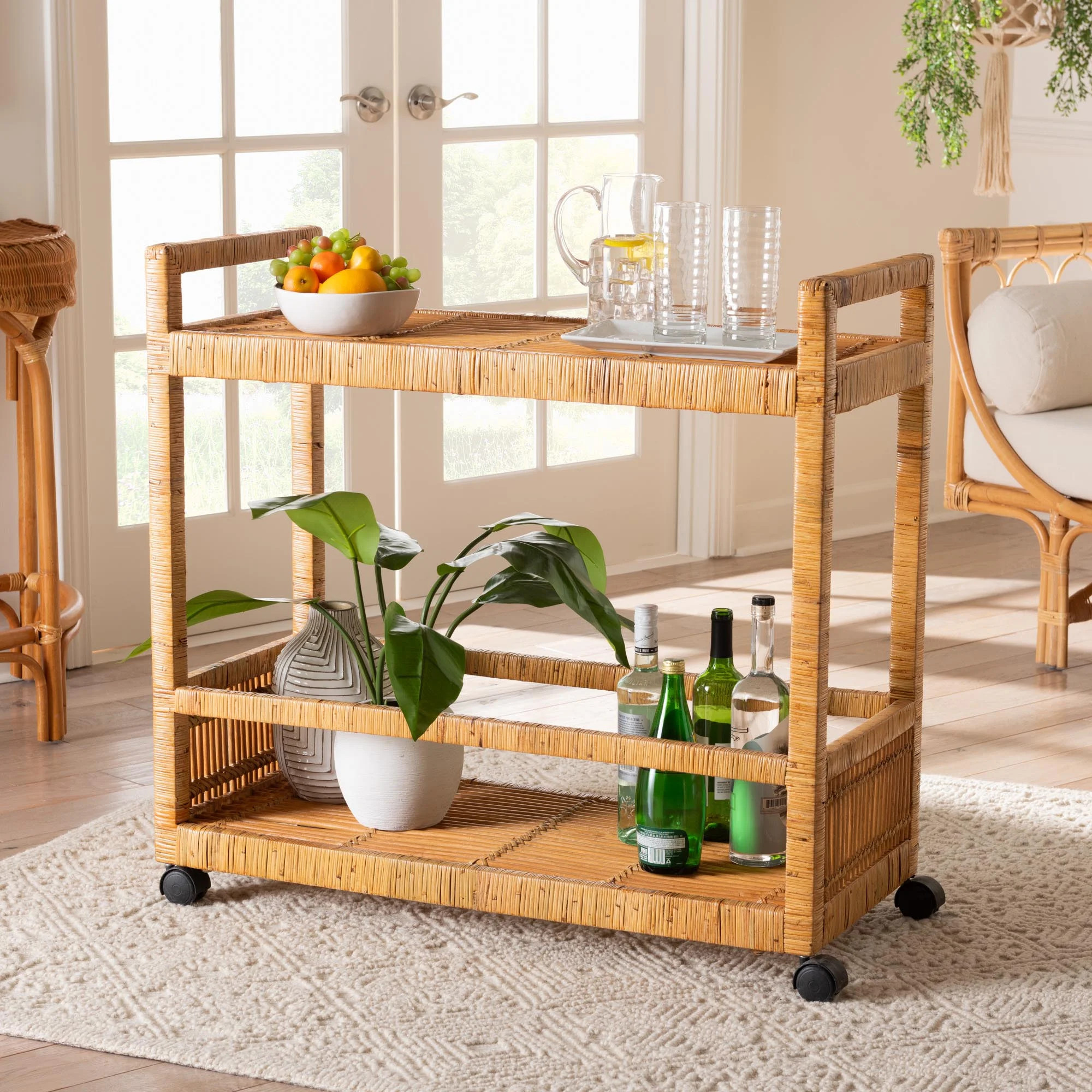 bali & pari Genet Rattan BOHO Kitchen Cart, Natural Brown | Walmart (US)