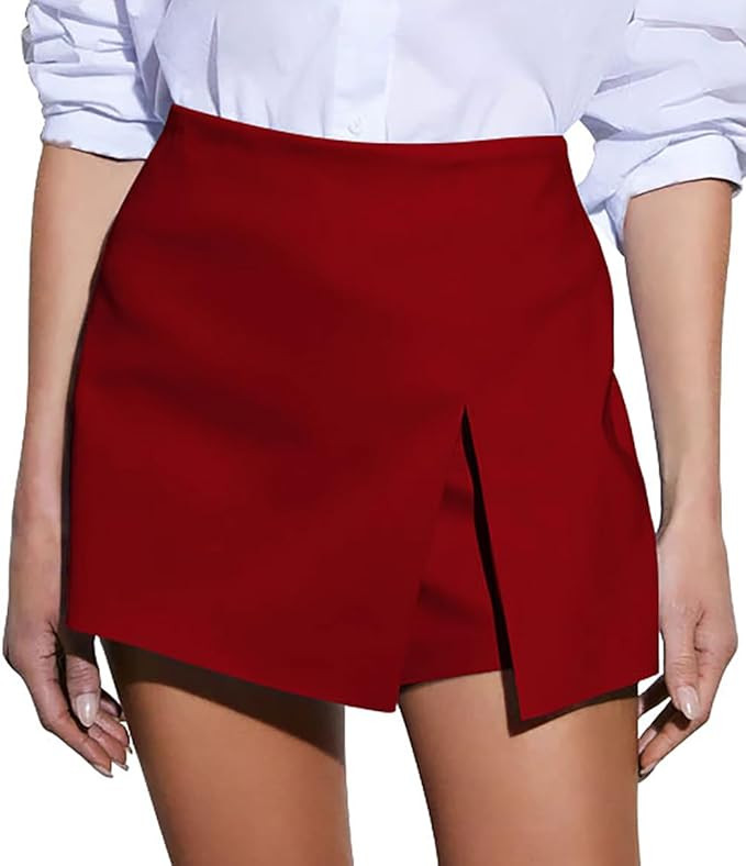 GOBLES Women's Casual High Waist A-line Side Slit Asymmetrical Hem Mini Office Skorts | Amazon (US)