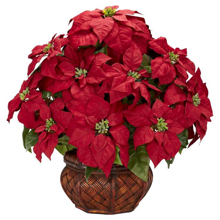 Poinsettia with Decorative Planter Silk Arrangement - Nearly Natural | Target