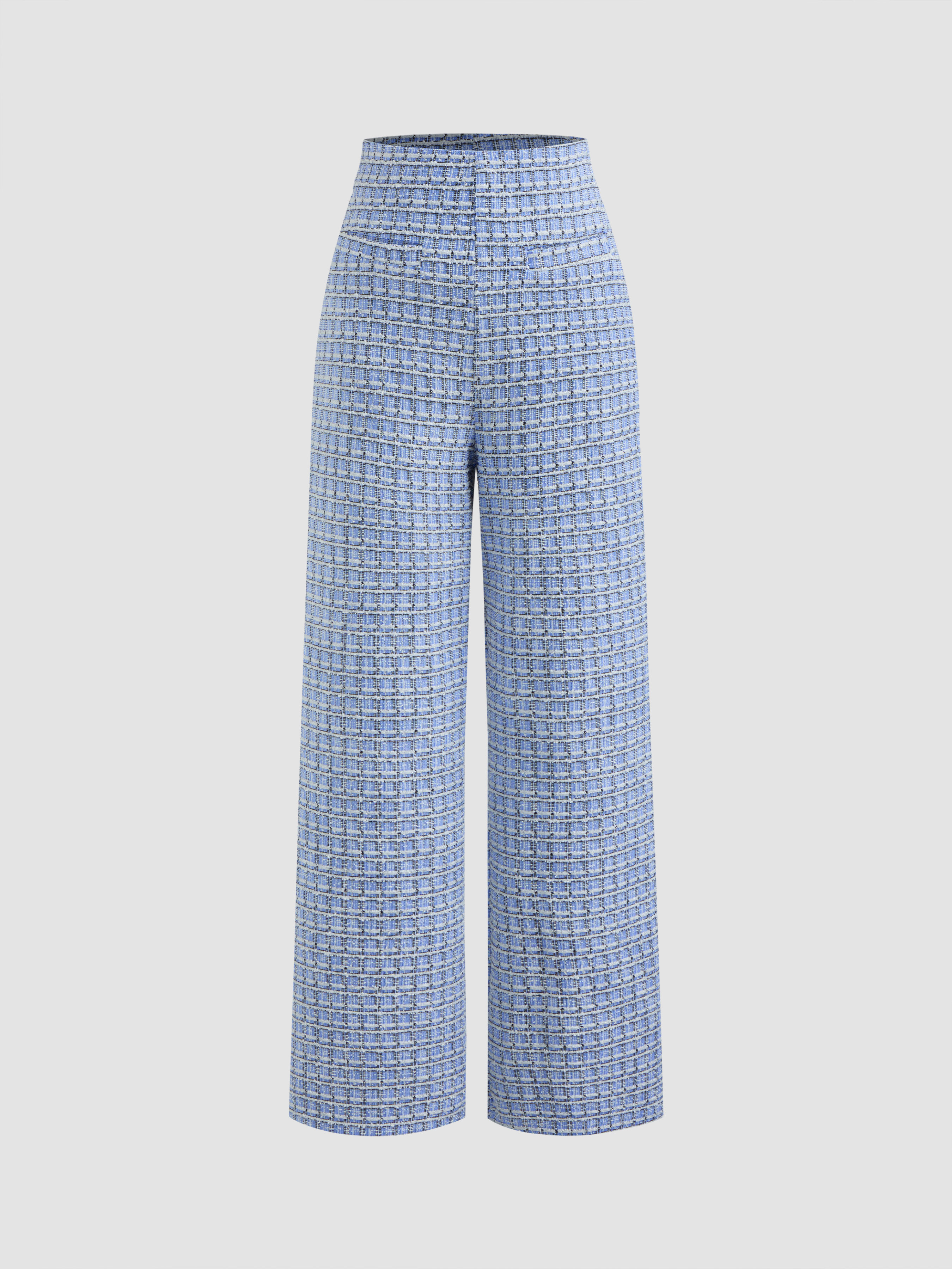 Tweed Tweed Mid Rise Checks Zipper Wide Leg Trousers For Work | Cider