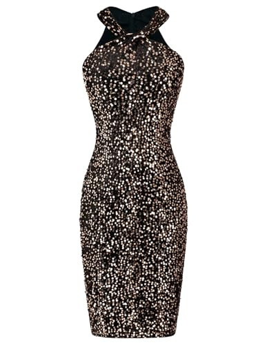 GRACE KARIN Women Black Rose Gold Dress Sparkly Party Club Sequin Dress Black Rose Gold Velvet Sequin XXL | Amazon (US)