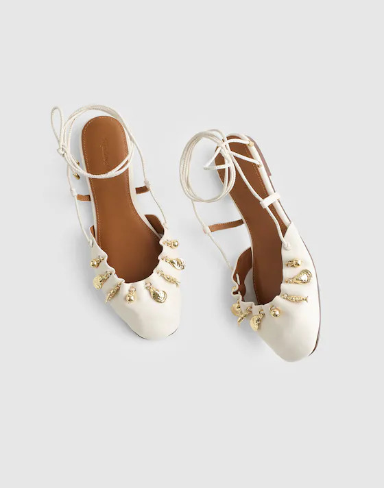 Madewell x Shopbop Greta Ruched Ankle-Tie Flat in Leather | Madewell