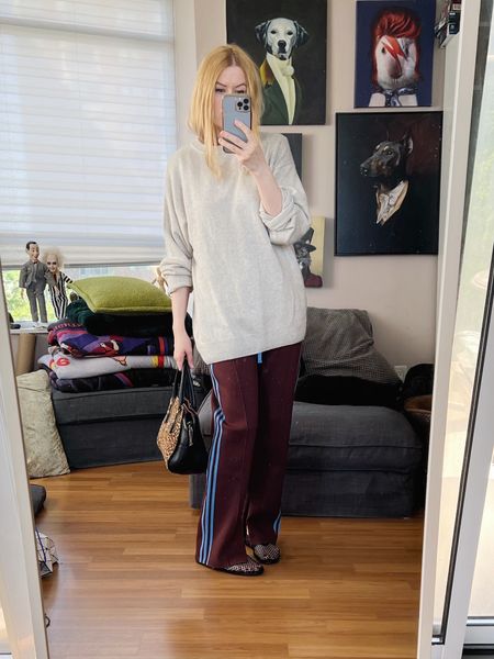 Definitely going to sweat but I wanted to try these Adidas track pants which were a Poshmark score. Might tuck my hair into a hat  
Sweater is vintage and the trackpads and bag are secondhand purchased. 
•
#springlook  #torontostylist #StyleOver40  #secondhandFind #fashionstylist #slowfashion #FashionOver40  #MumStyle #genX #genXStyle #shopSecondhand #genXInfluencer #genXblogger #secondhandDesigner #Over40Style #40PlusStyle #Stylish40

#LTKShoeCrush #LTKOver40 #LTKSeasonal