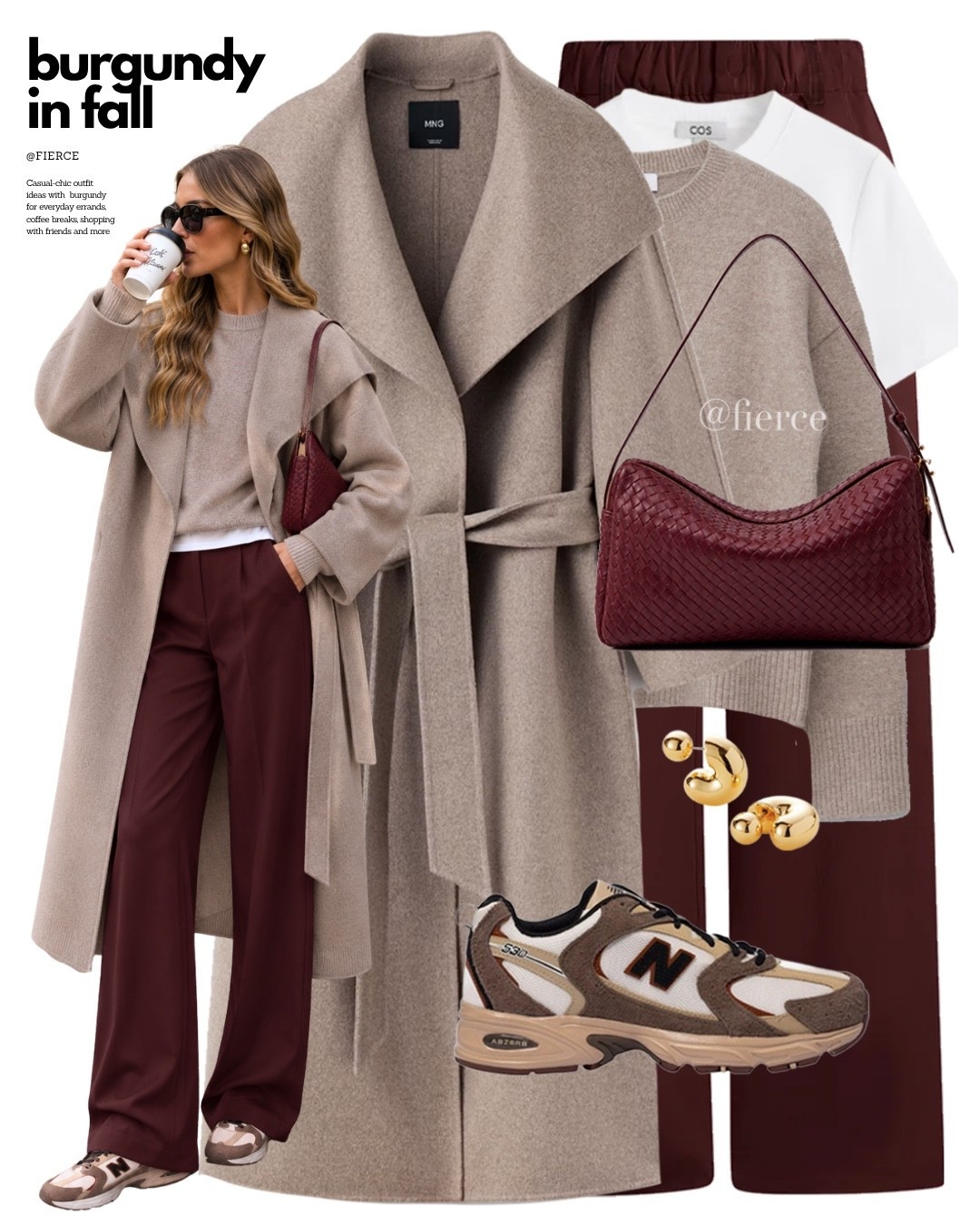 Burgundy pants burgundy woven bag taupe wool coat taupe beige jumper new balance 530

#LTKuk #LTKautumn #LTKeurope