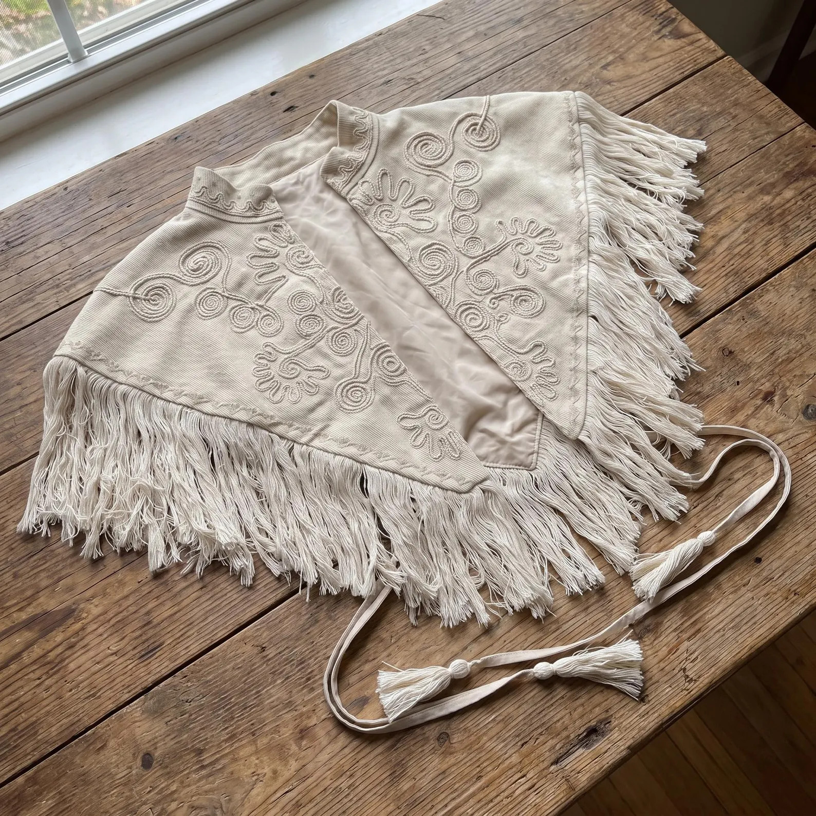 Chic Fringed Embroidered Vest | Boho Tassel Trim Top | Lace Up Sleeveless Shawl Vest | Vintage Em... | Etsy (Global)