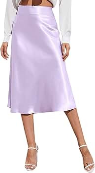 SheIn Women's Party Sexy Satin Split Side Basic Zipper Mid Waist Midi Skirt | Amazon (US)
