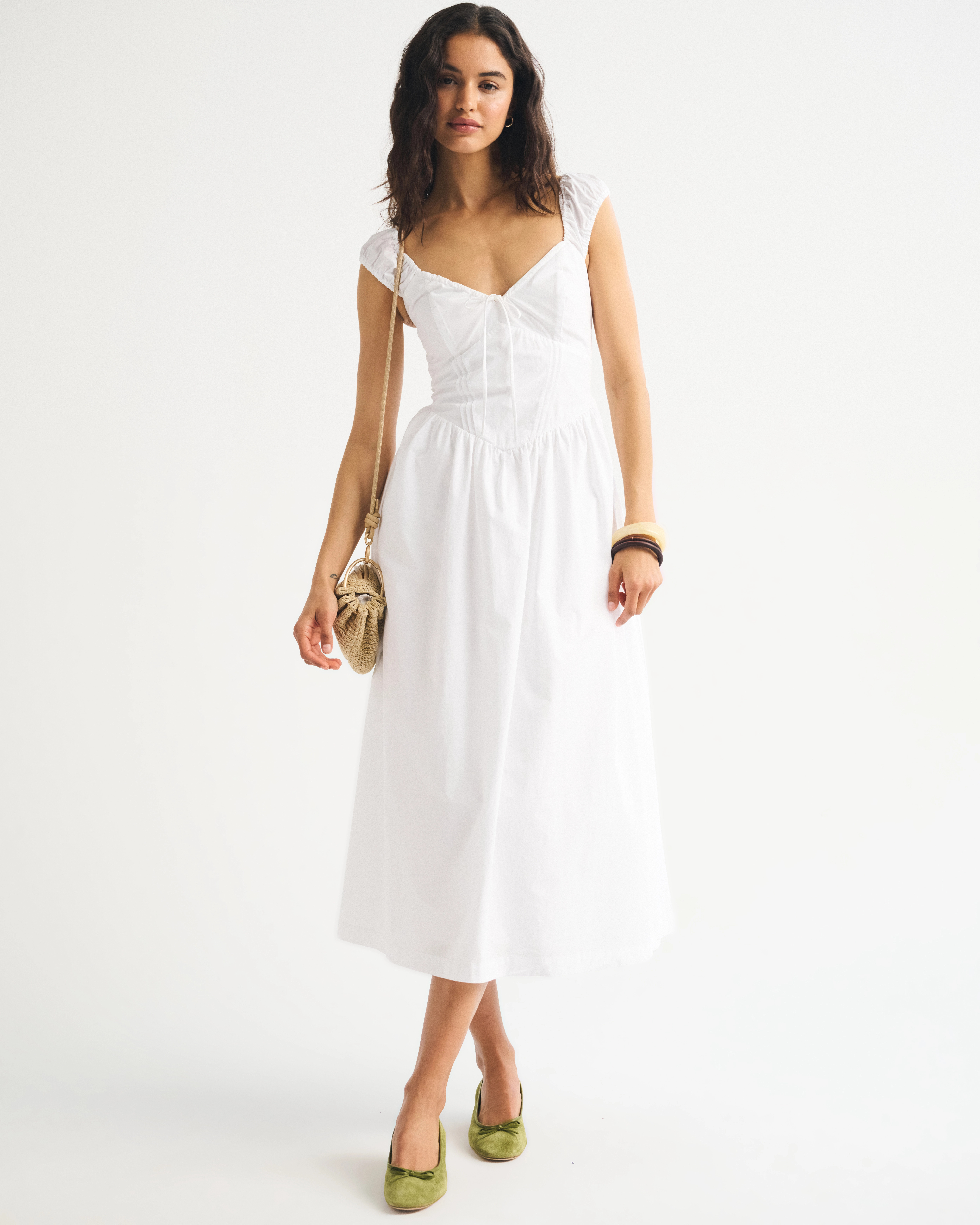 Bra-Free Cap Sleeve Dipped Waist Midi Dress | Abercrombie & Fitch (US)