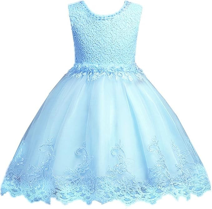 DreamHigh Flower Girl's Floral-Embroidered Pearl Embellished Evening Dress Up 3-10Y | Amazon (US)