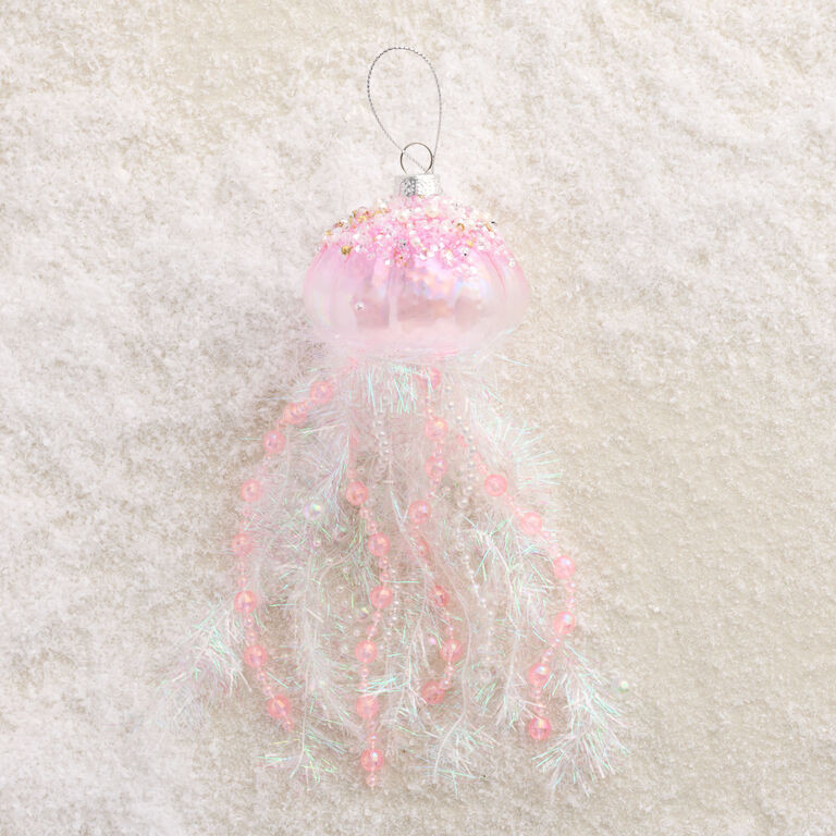 Pink Glass and Tinsel Jellyfish Ornament | World Market